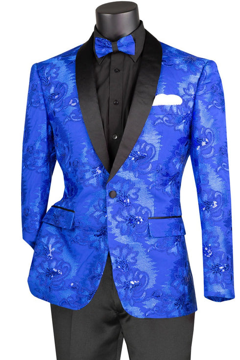 Royal Blue Prom Suit MENS SLIM FIT VELVET PAISLEY SEQUIN FLORAL PROM DINNER JACKET IN ROYAL BLUE